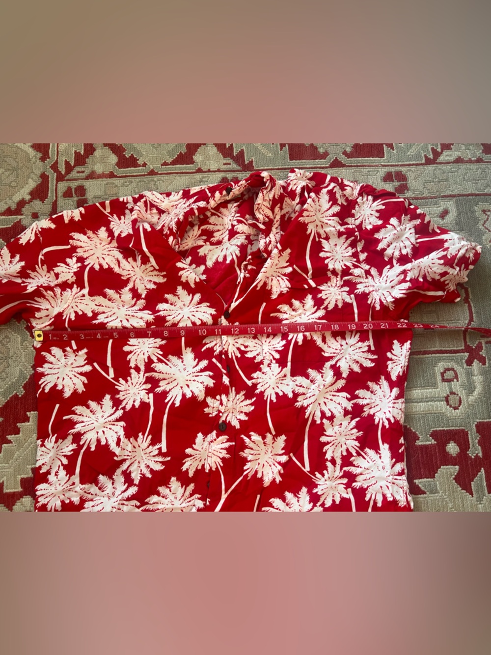 Kenny Flowers Red and White Palm Print Button-Down Shirt - Picture 4 of 6